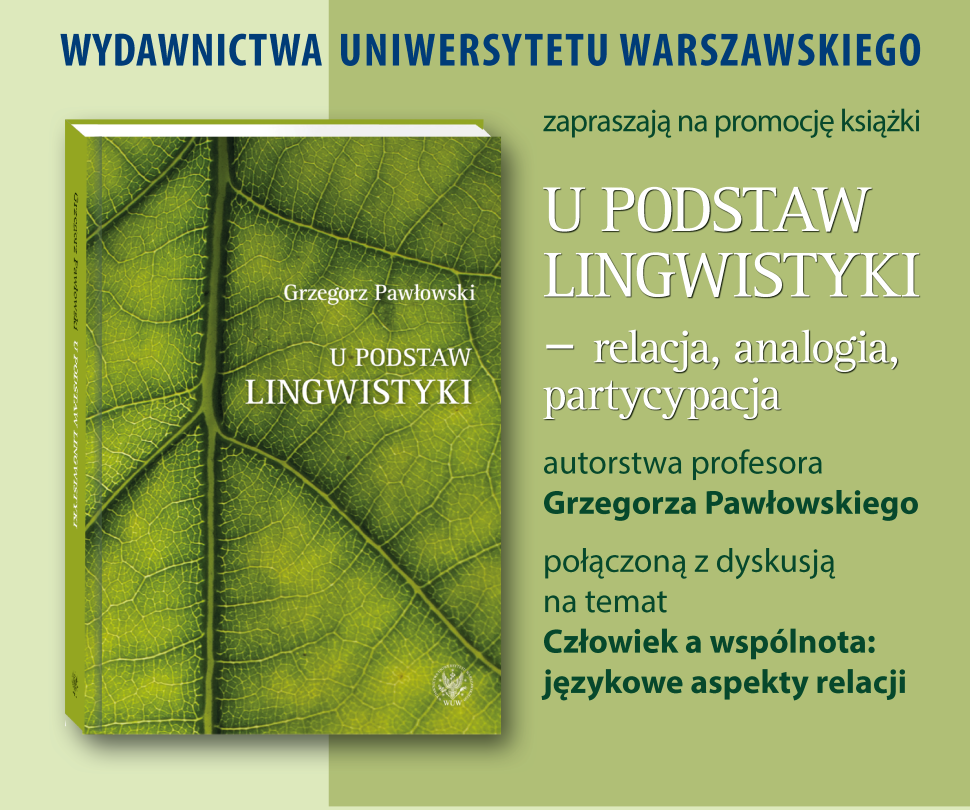 Plakat promocyjny książki "u podstaw lingwistyki - relacja, analogia, partycypacja"
